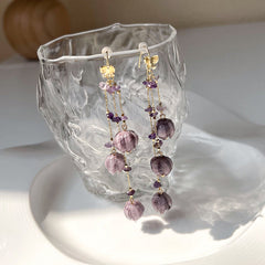 Smoky Purple Lily of the Orchid Flower Tassel Earrings