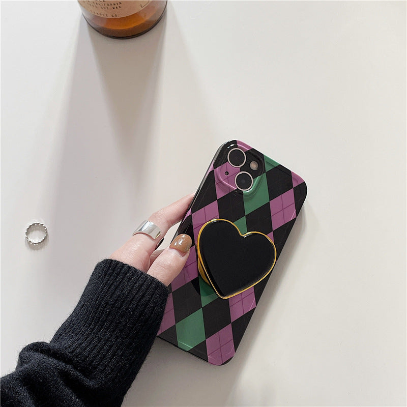 Contrasting Color Diamond Heart Phone Case