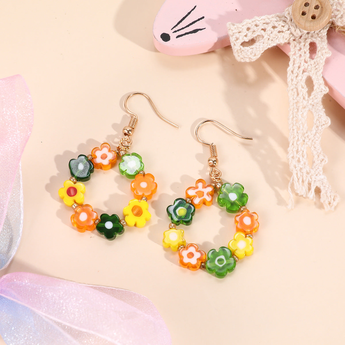 Lovely Colored Small Flower Earrings