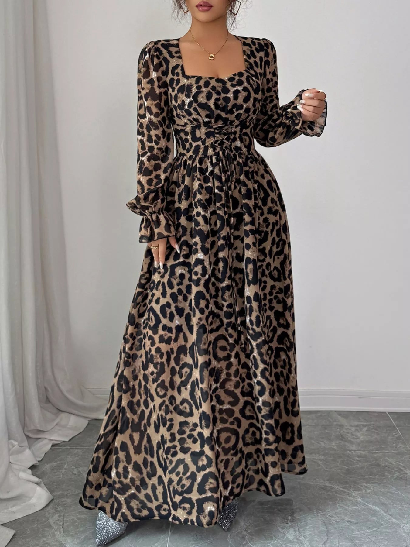 Flounce Sleeve Maxi Dress