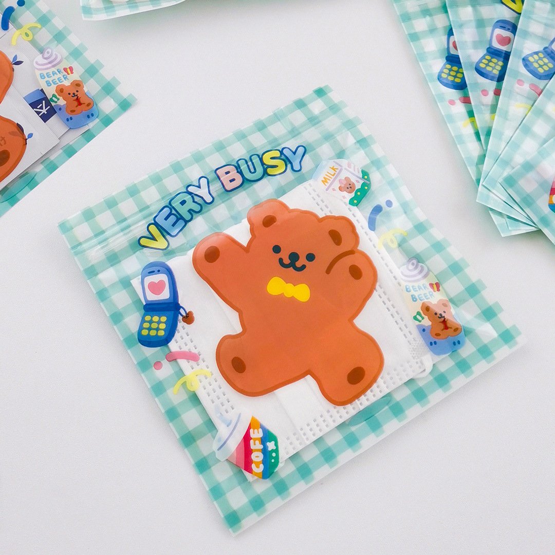 Bonjour Bear Plaid Ziplock Bags-5pcs