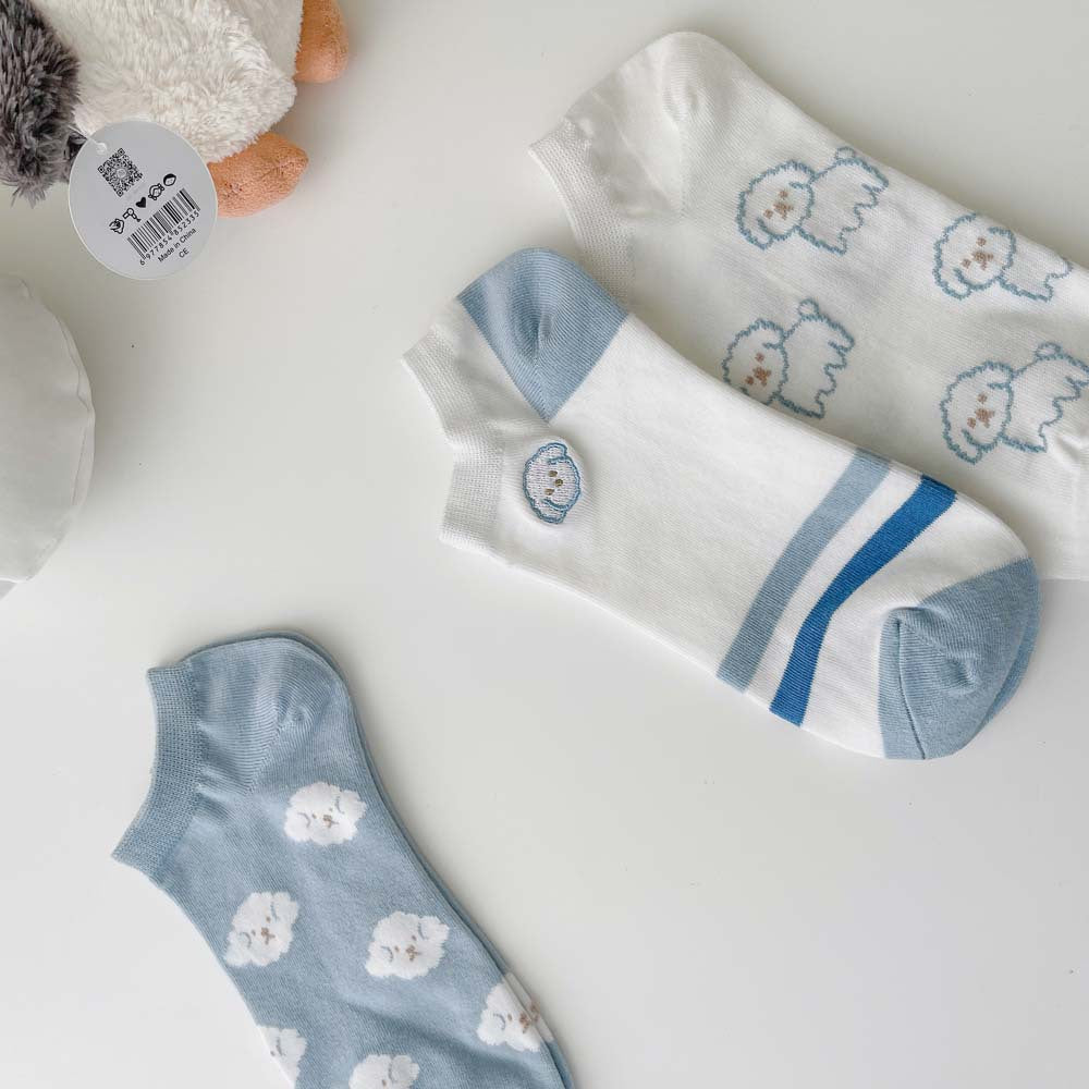 Summer Curly Puppy Blue Short Socks