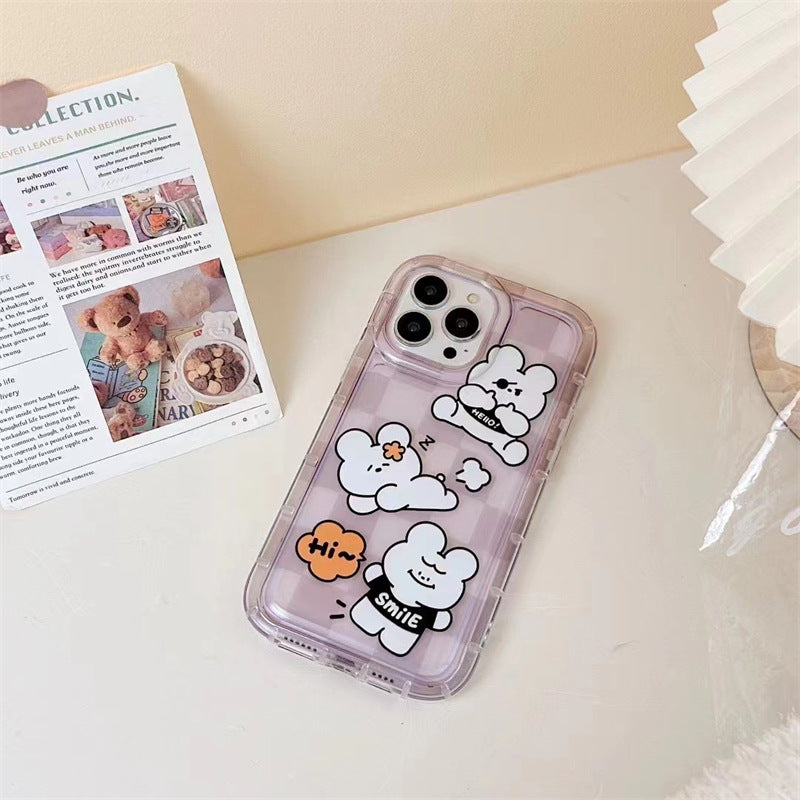 Cartoon Purple Plaid Bear Phone Case