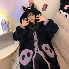 Cartoon Bat Plush Hooded Pajamas Set