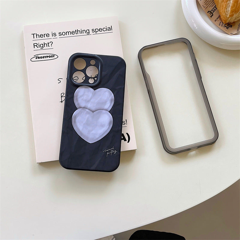 Pleated Heart Black Phone Case