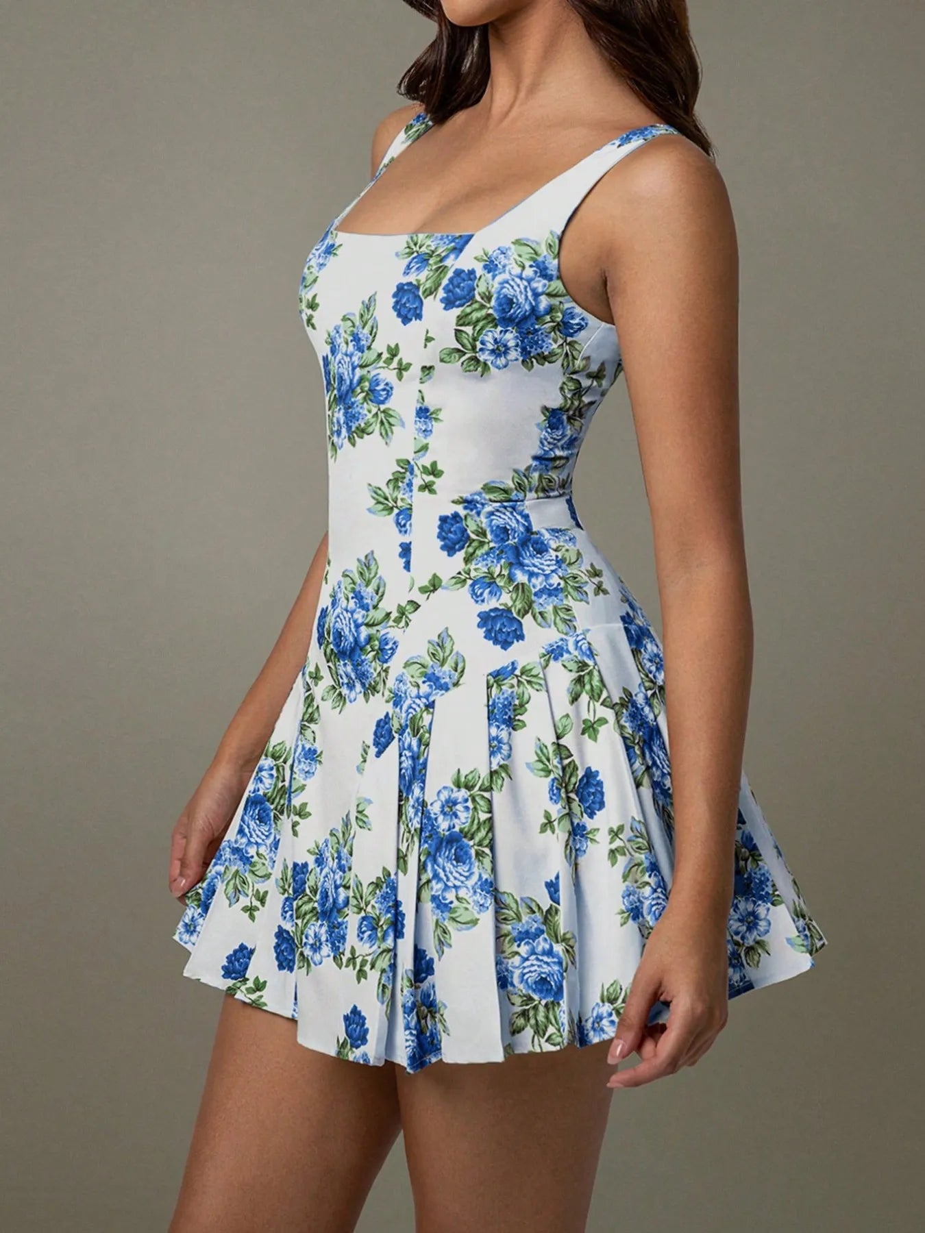 Floral Square Neck Mini Dress