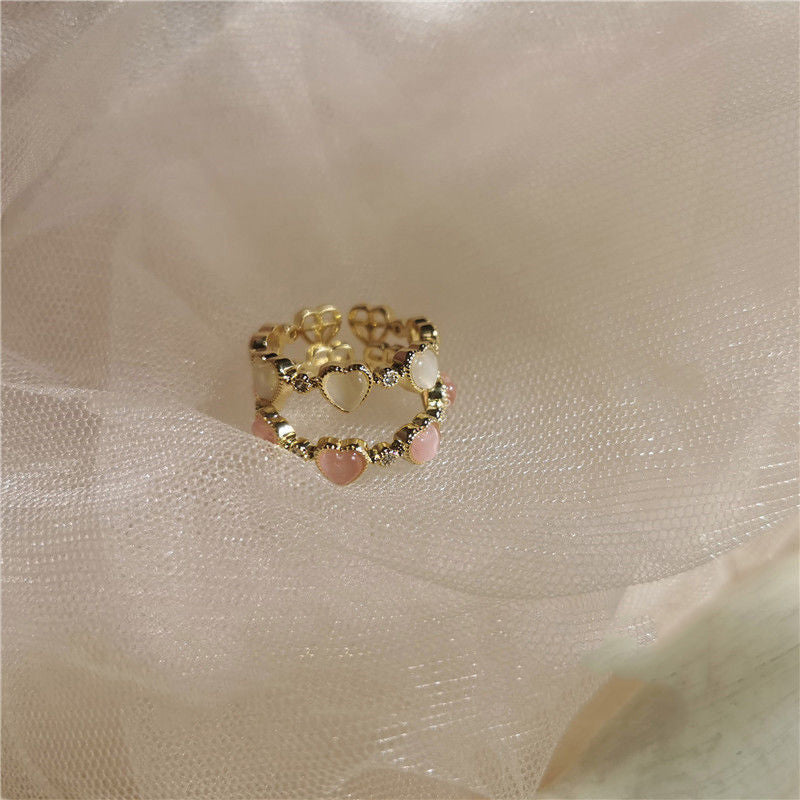 Lovely Heart Natural Stone Adjustable Ring