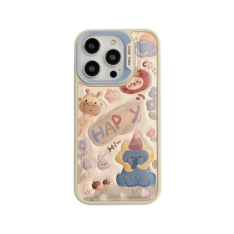 A3CPC349 Cute Phone Case for iPhone 15, 14, 13, 11, and 12 Pro Max - Animal Cartoon -  Leather Cover