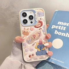 A3CPC349 Cute Phone Case for iPhone 15, 14, 13, 11, and 12 Pro Max - Animal Cartoon -  Leather Cover