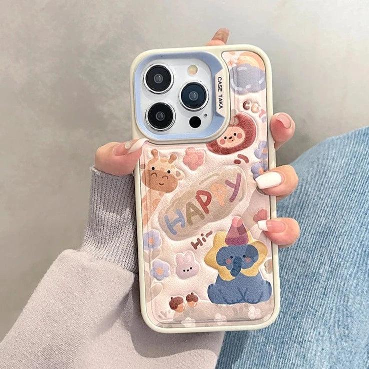 A3CPC349 Cute Phone Case for iPhone 15, 14, 13, 11, and 12 Pro Max - Animal Cartoon -  Leather Cover