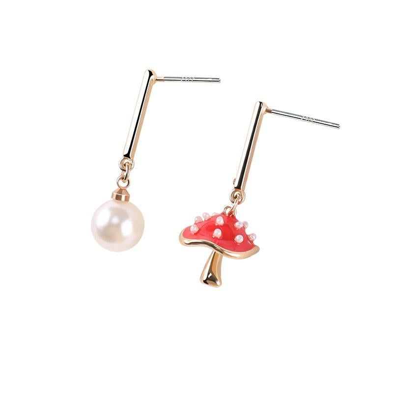 Kawaii Asymmetric Mushroom Earrings