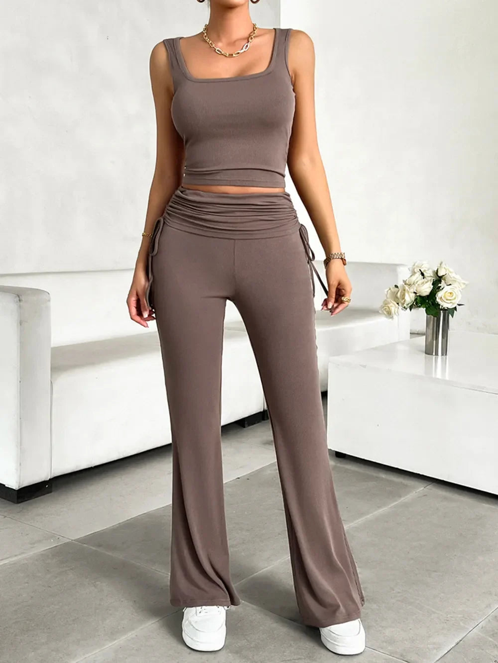 Devine Square Neck Top and Pants Set