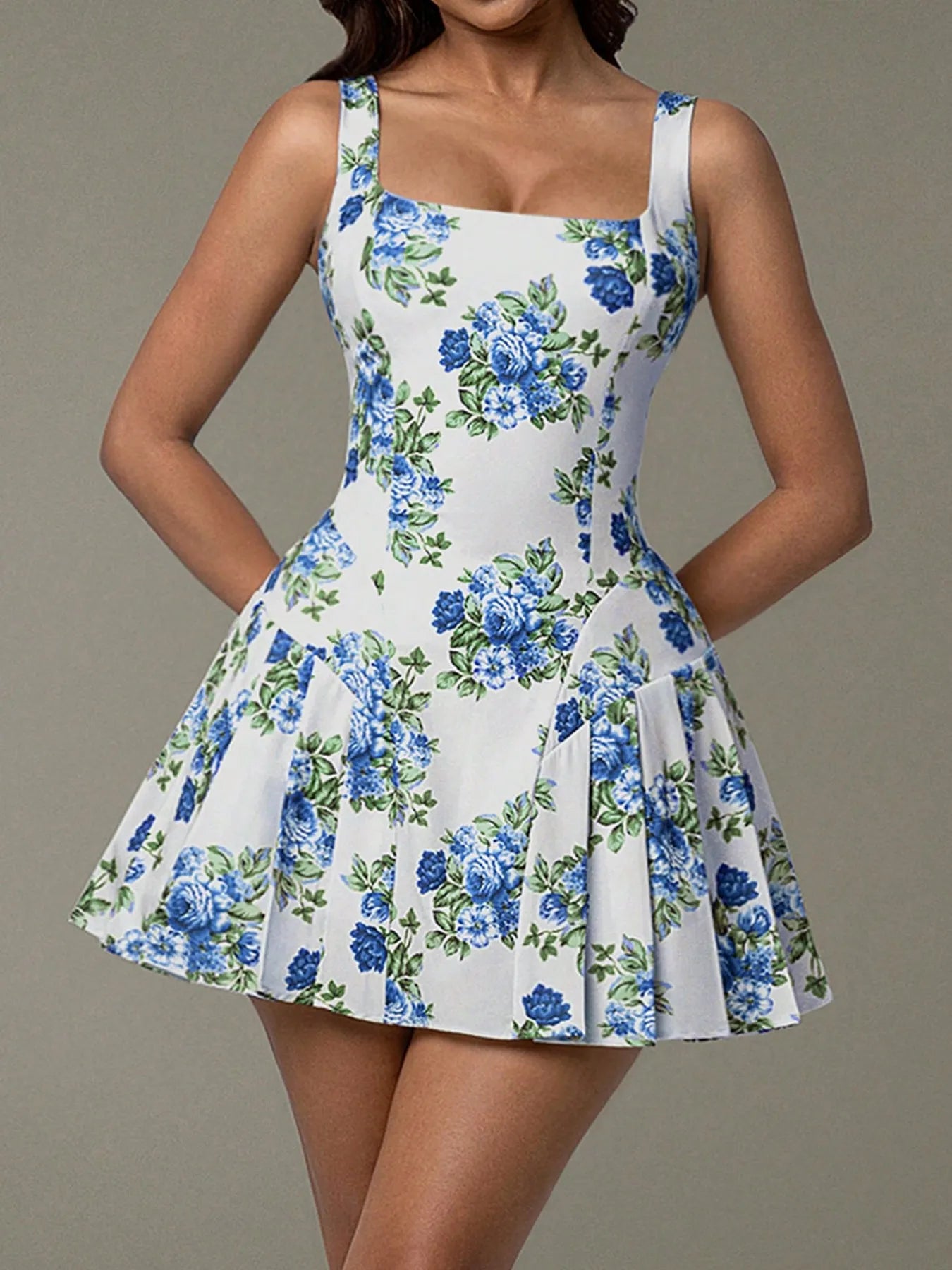 Floral Square Neck Mini Dress