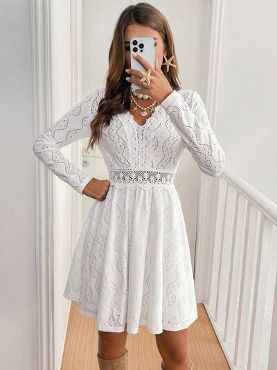 V Neck Long Sleeve Mini Dress