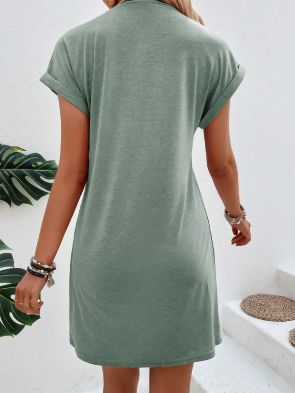 Exposed Seam Short Sleeve Mini Tee Dress