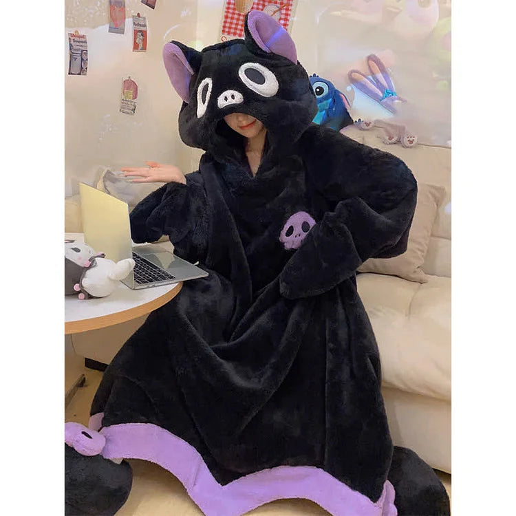 Funny Cartoon Bat Plush Hooded Jumpsuit Pajamas Dress