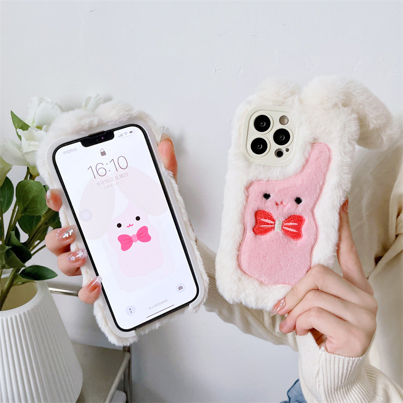 Plush Bow Long-Eared Rabbit Phone Case