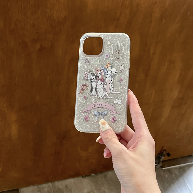 Cute Glitter Four Bouquet Puppies Phone Case