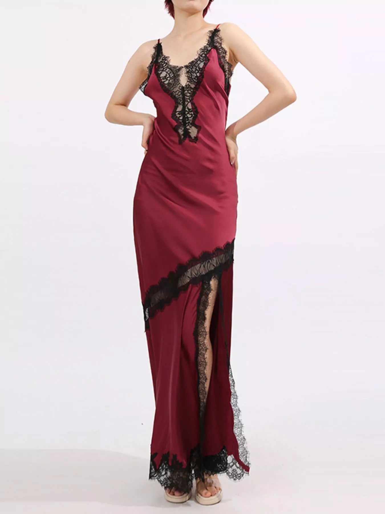 Slit Lace Detail Maxi Cami Dress