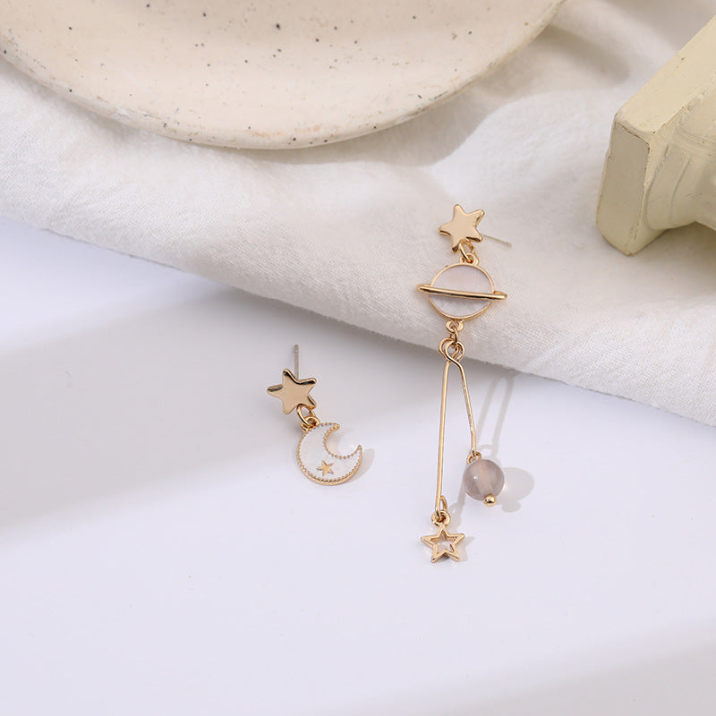 Cute Moon Planet Asymmetric Earrings