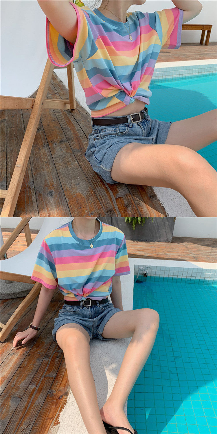 Summer Rainbow Stripes Tee