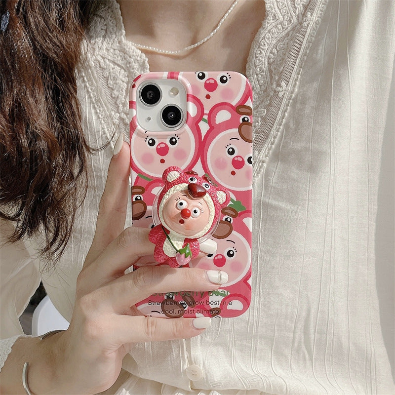 Cute Strawberry Bear Stand Phone Case