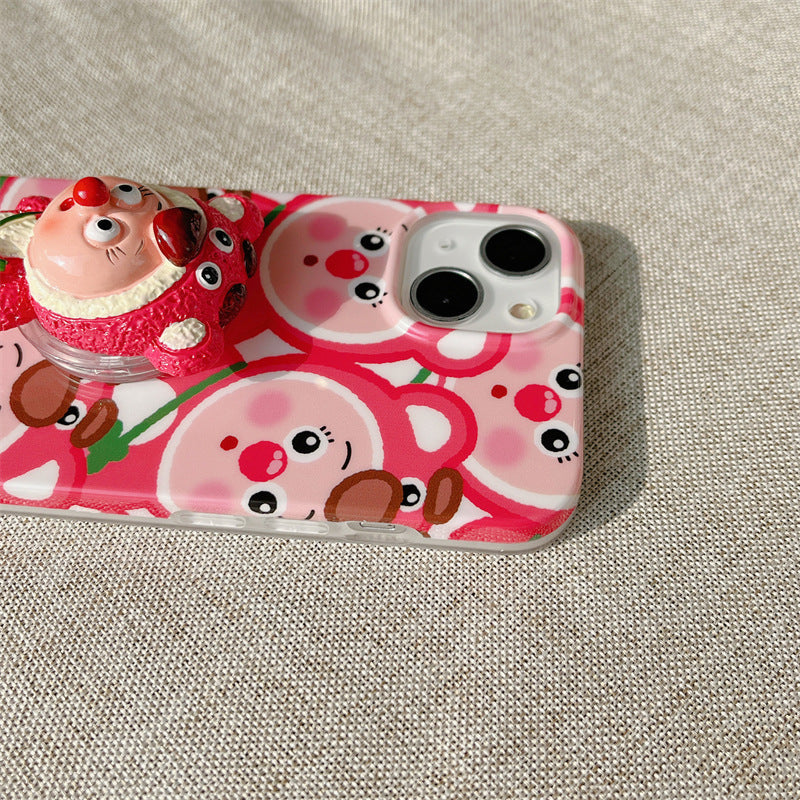 Cute Strawberry Bear Stand Phone Case