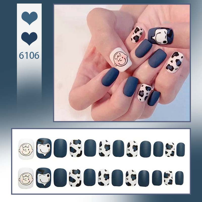 Cartoon Blue Frosted Wearable Nails Finished Manicure