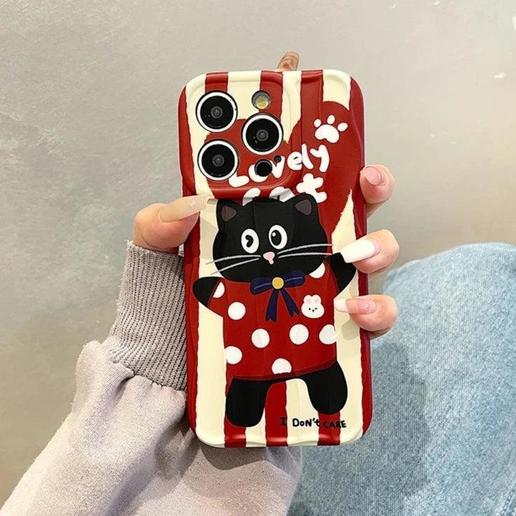 ACPC203 Cute Phone Case For iPhone 11, 12, 13, 14, 15 Pro Max - Cartoon Black Cat