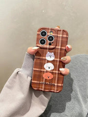 ACPC227 Cute Phone Case For iPhone 15, 14, 13, 12, and 11 Pro Max - Lucky Dog - Brown Plaid Cover