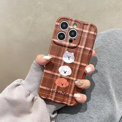 ACPC227 Cute Phone Case For iPhone 15, 14, 13, 12, and 11 Pro Max - Lucky Dog - Brown Plaid Cover