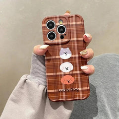 ACPC227 Cute Phone Case For iPhone 15, 14, 13, 12, and 11 Pro Max - Lucky Dog - Brown Plaid Cover