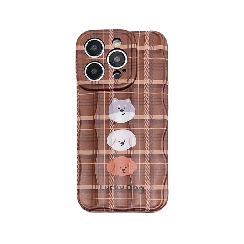 ACPC227 Cute Phone Case For iPhone 15, 14, 13, 12, and 11 Pro Max - Lucky Dog - Brown Plaid Cover