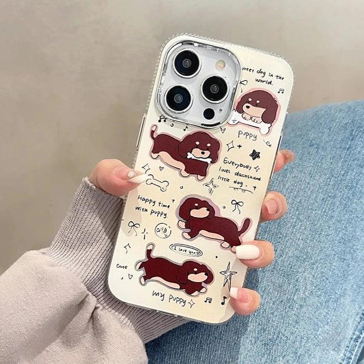 ACPC251 Cute Phone Case For iPhone 11, 12, 13, 14, and 15 series - Cartoon Brown Dog