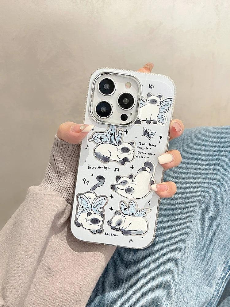 ACPC251 Cute Phone Case For iPhone 15, 14, 13, 12, and 11 series - Cartoon White Cat