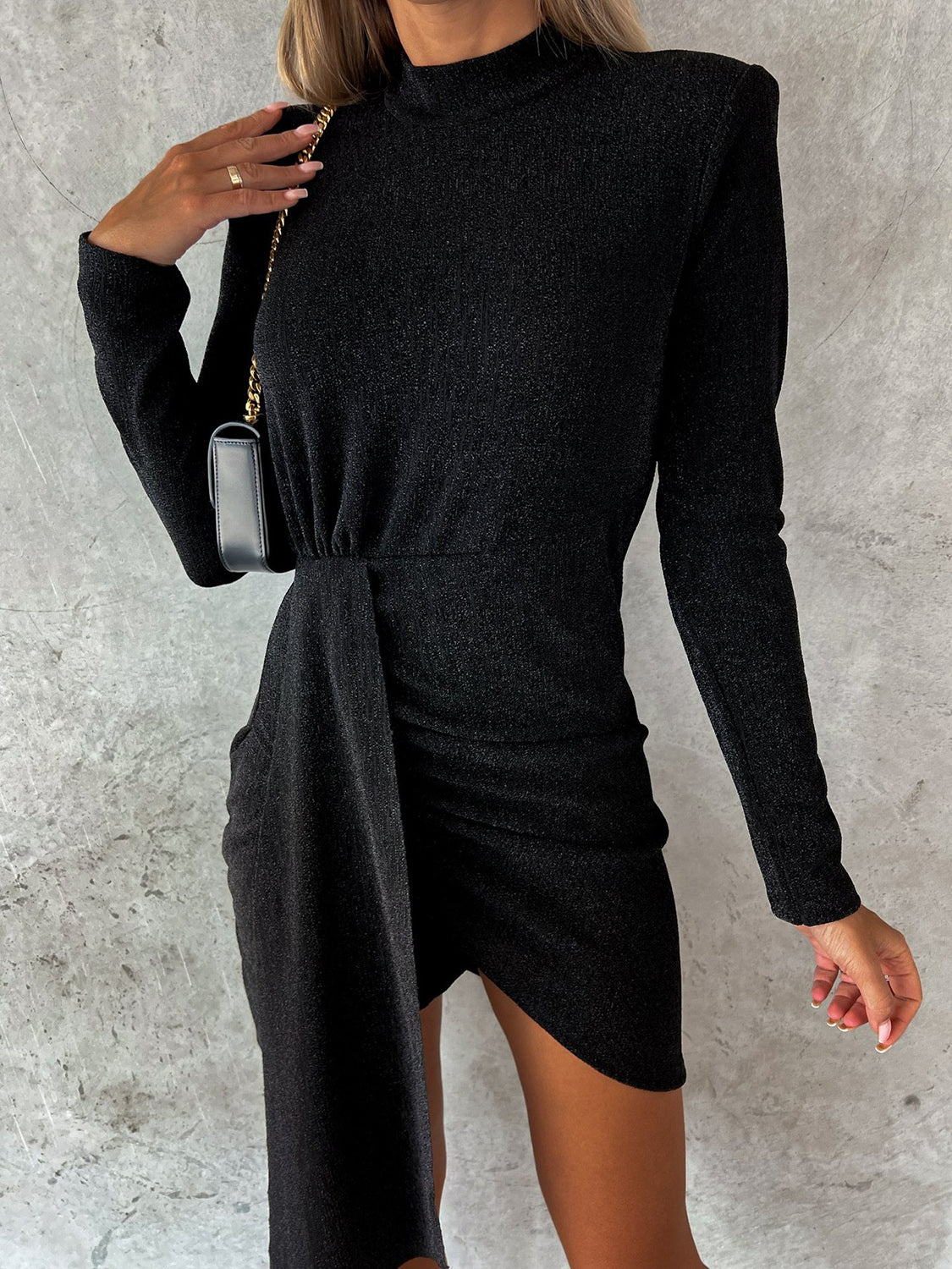 Mock Neck Long Sleeve Mini Dress