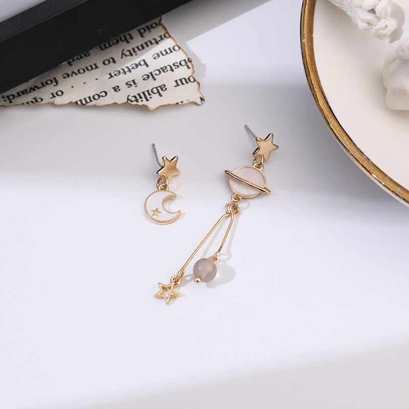 Cute Moon Planet Asymmetric Earrings