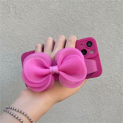 Adorable Bowknot Wrist Strap Holder Phone Cases for iPhone 13, 12, 14, 14 Pro, 11 Pro Max, X, XR, XS