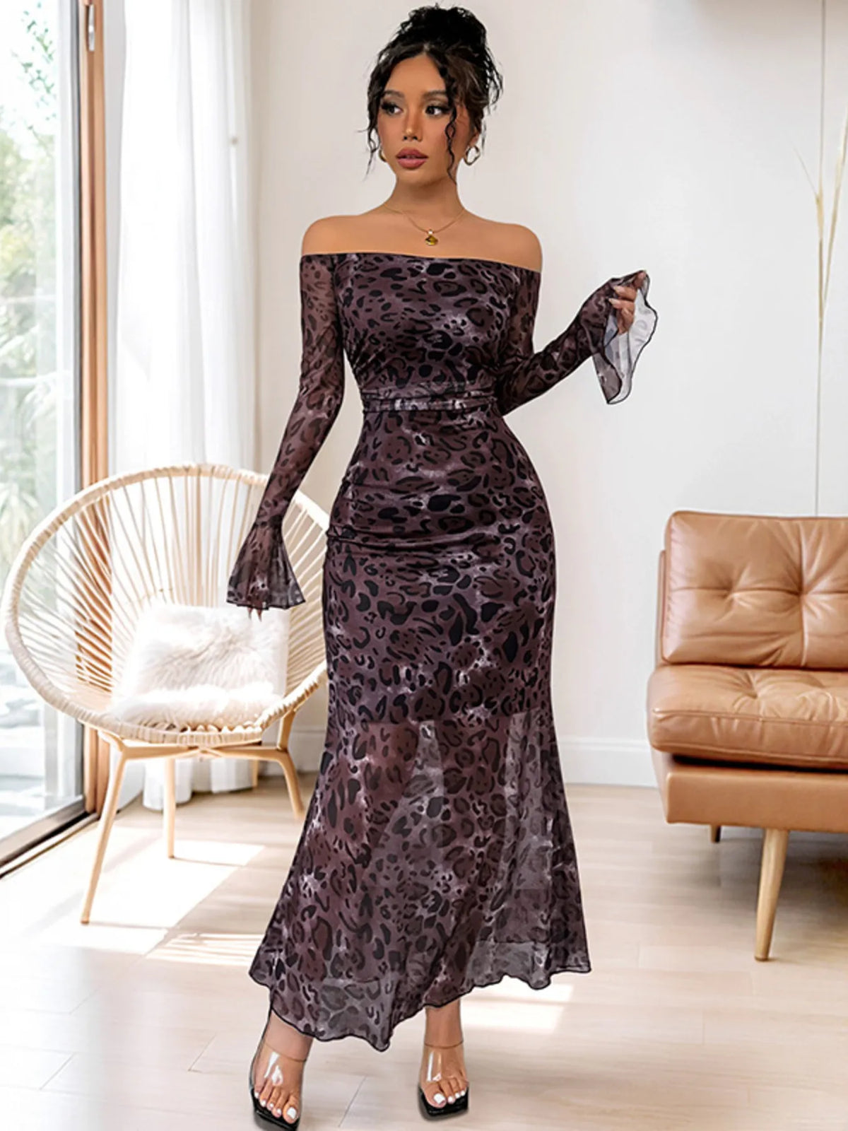 Off-Shoulder Long Sleeve Maxi Dress