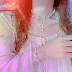 Freshwater Pearl Tassel Crescent Pull-Up Necklace/Bracelet