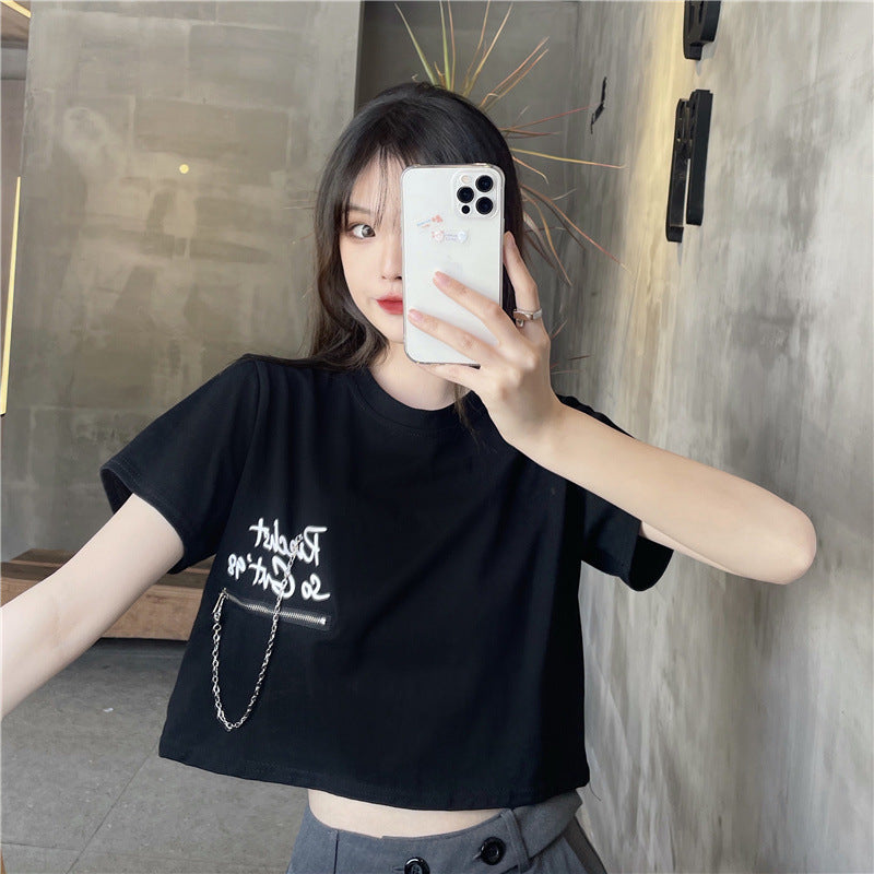 Zipper Letter Print Tee