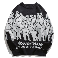 Crowd Print Knitted Sweater