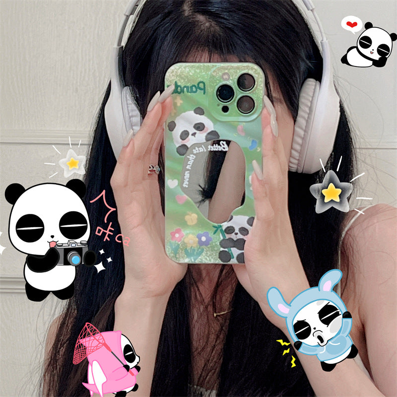 Mirror Green Panda Flowers Phone Case