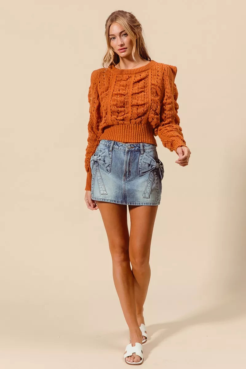 Bow Knot Pocket Denim Mini Skirt