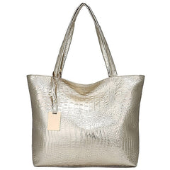 Embossed  Faux Tote | Croc Bag Silver Capacity Large