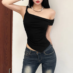 Asymmetrical Hem Open Shoulder Top