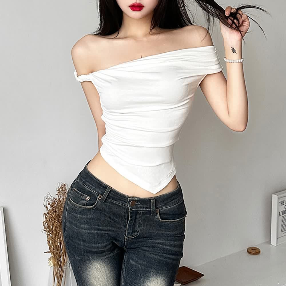 Asymmetrical Hem Open Shoulder Top