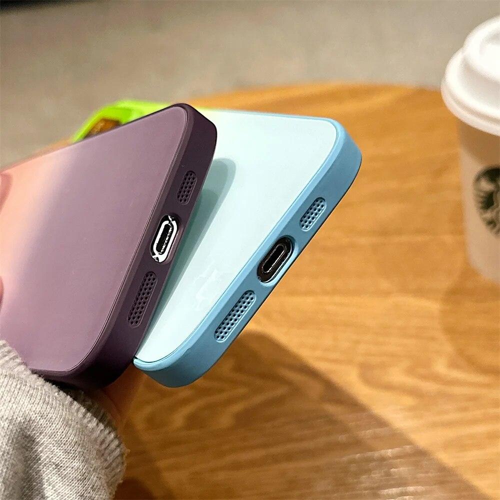 Aurora Gradient Cute Laser Matte Phone Case for iPhone 14, 13, 12, 11 Pro Max, 14 Plus, and 14 Pro