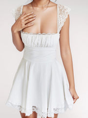 Lace Detail Square Neck Cap Sleeve Dress