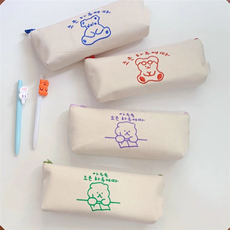 Bear Embroidery Pencil Case